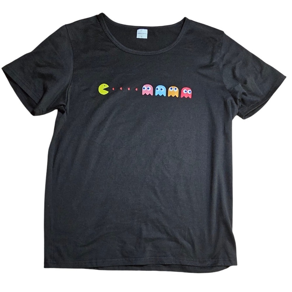 Womens Pac Man T Shirt Top Black Graphic Print Short Sleeve s cute easy‎ costume